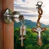 Wooden Crosses Keychain Christian Faith Metal Keyring Bag Charm Accessory Key Holder Pendant Ornament Religious Gift