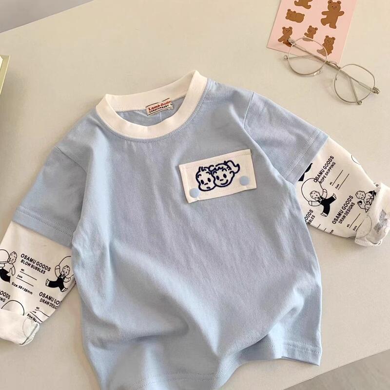 Kids Long Sleeve Mock Two Piece Top for Boys and Girls Soft Comfortable Spring Autumn Wear