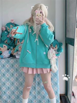 2025 Harajuku Cat Ear Kawaii Zip Up Hoodies Women Japanese Style Cute Hooded Jacket Oversized Sweet Lolita Girly Sweatshirts