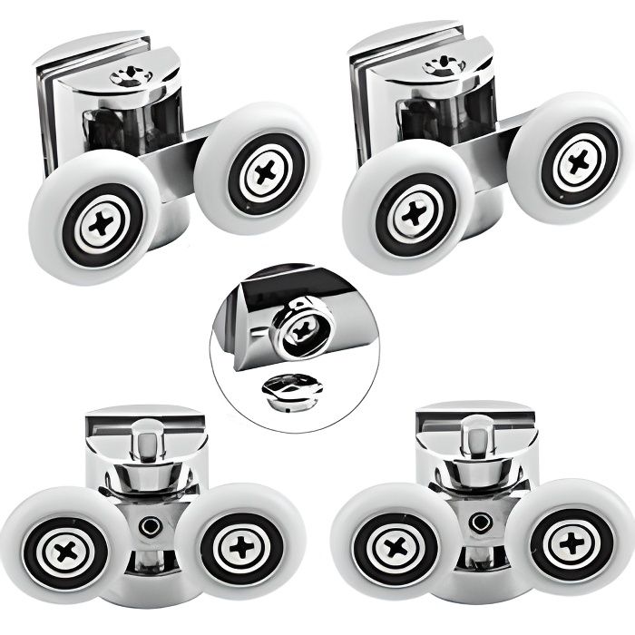 Roulettes pour porte de douche - Lot de 8 - Double - 23 mm - Cuivre - Zinc