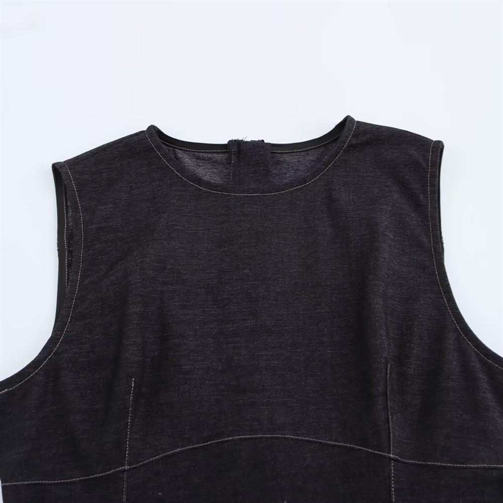 2025 Spring Women's Round Neck Sleeveless Denim-Effect Dress