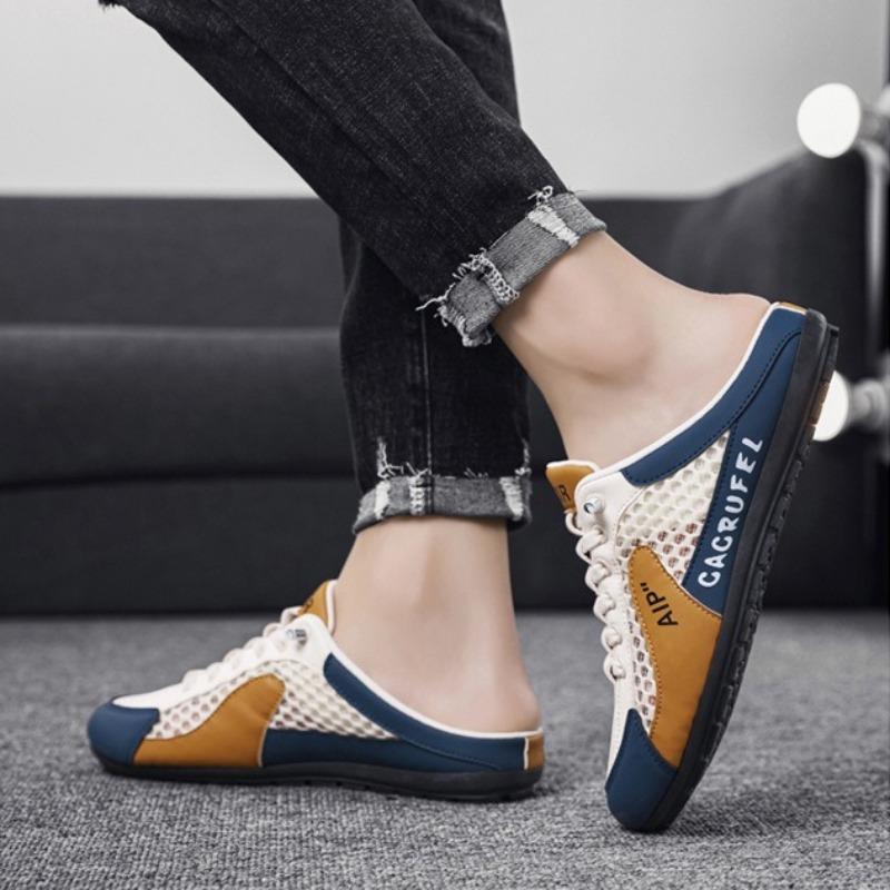 Fashion Men's Slippers Summer Mesh Breathable Casual Shoes Soft Sole Support Half Slippers for Men Baotou Half Slippers Sneakers