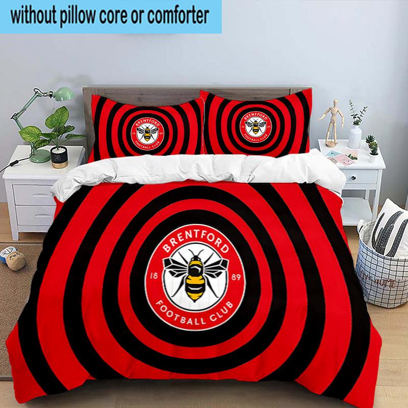 3PCS Brentford Football Club Crest Printed Bedding Set, Includes A Duvet Cover and Two Pillowcases for Bedroom, Suitable for All Seasons