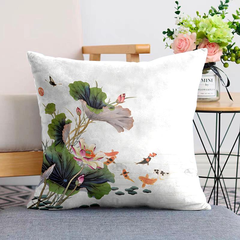 

Новая подушка в китайском стиле, подушка, наволочка в китайском стиле, диван, гостиная, бежевый, лотос, дзен, плюшевая наволочка для спины linen-45x45cm double-sided [without pillow core]