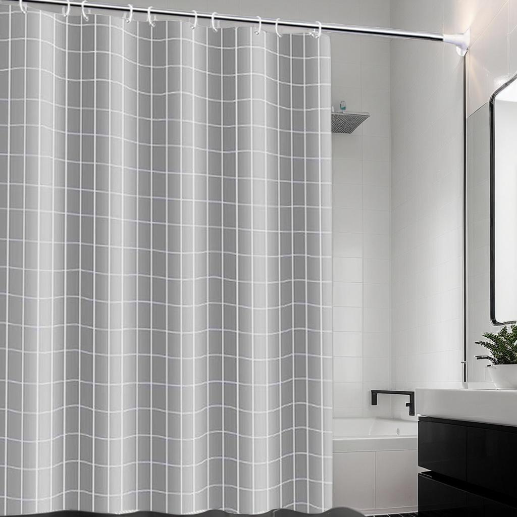 

Передовая серая клетчатая шторка для душа Простая занавеска для ванной комнаты Разделение сухой и влажной зоны Легко чистить Водонепроницаемый материал PEVA 120*180cm