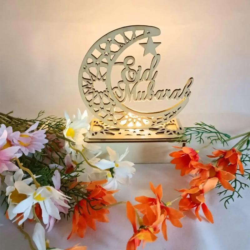 Ramadán Mubarak Eid Dekorace Dřevěná Měsíc Hvězda Stolní Lampa Domácí Párty Potřeby Islamské Rodinné Setkání Stolní Ozdoba