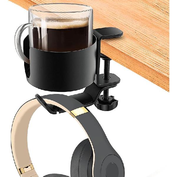 

OOKUU Подстаканник 2 в 1 с держателем для наушников, Подстаканник с защитой от проливания для стола или столика, Легко устанавливается, Прочный и долговечный, Достаточно вместительный Medium чёрный