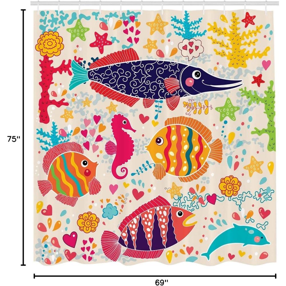 Ocean Life Shower Curtain: Vibrant Fish, Seahorses, Starfish, Dolphins, And Corals For A Nautical Bathroom Decor