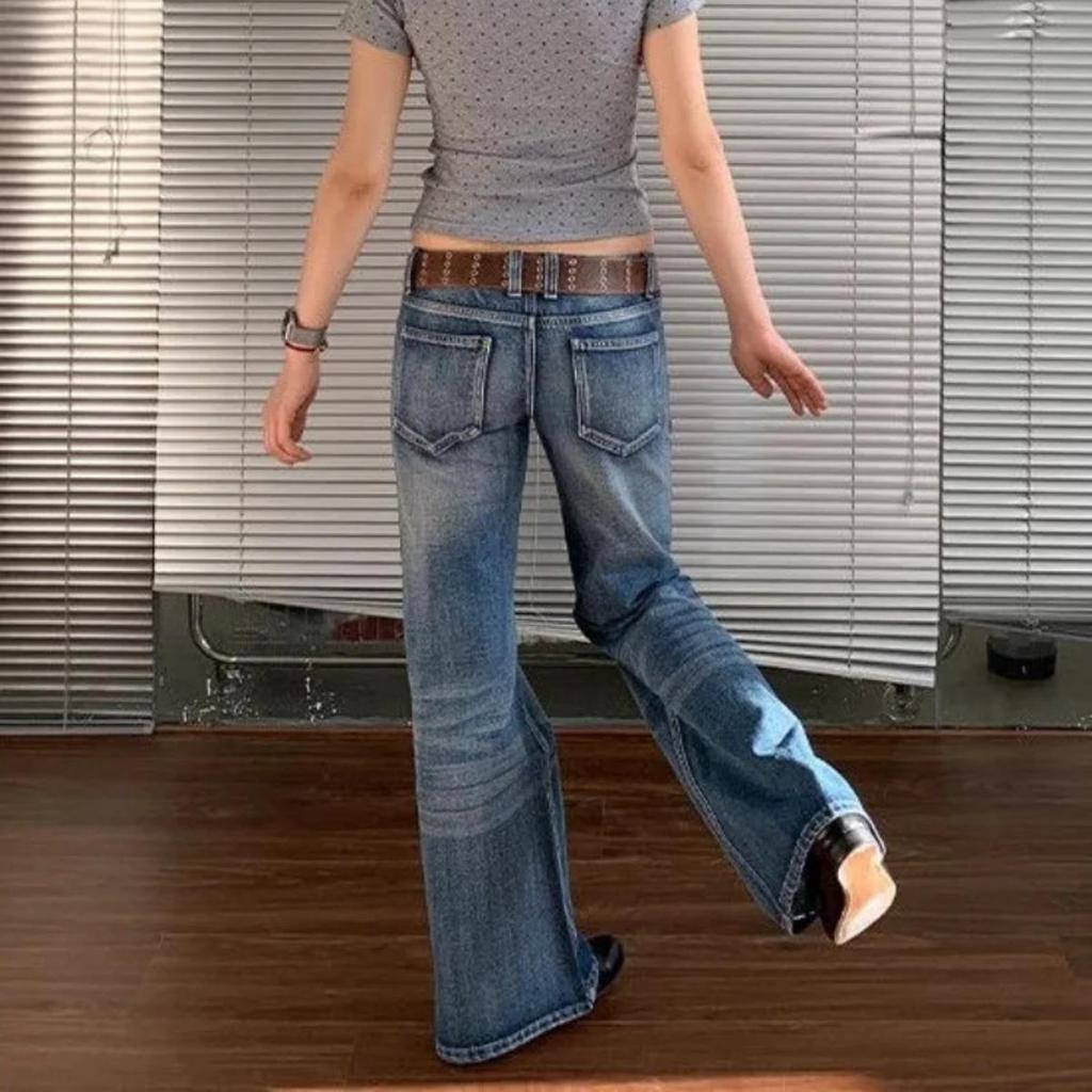 Amerikanische Retro High Street Spicy Girls Low Waist Jeans Damen Vintage Y2k Harajuku Baggy Solid Slim Denim Schlaghose