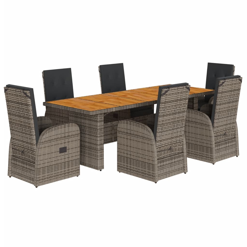 7 Piece Garden Dining Set with Cushions Gray Poly Rattan