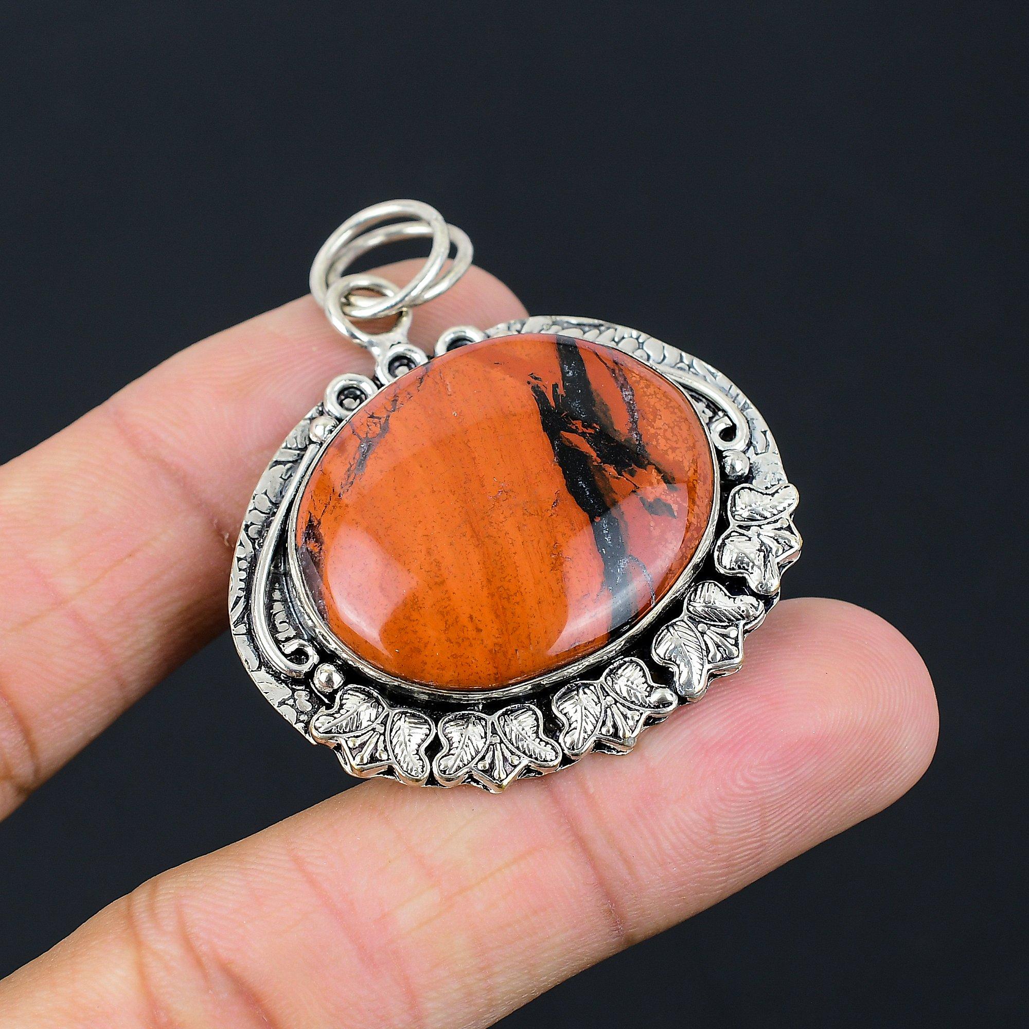 Friendship Day Deal Sterling Silver Oval Red River Jasper Stone Pendant Jewelry
