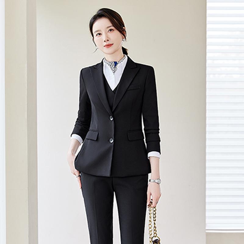 Professional Women's Autumn Suit Set - Formal Workwear for Hotel Front Desk Manager with Long-Sleeved Jacket and Pants
