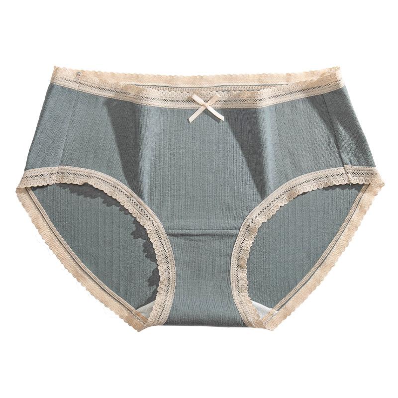 Women's Antibacterial Cotton Panties with a Sexy Mid-rise Waist, Large Size, Lace, Japanese-style Cute Bow, and Triangle Cut.