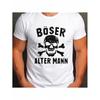 Men's Plus Size Oversized Gothic T-Shirt - Black & White Skull & Bone Cross with German Text (EVIL OLD & BOSE ALTER for Man) - Heavy Metal Style,