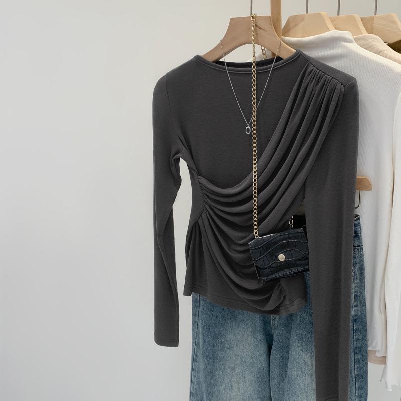 

Hot-Selling Slim-Fit Pleated Long-Sleeve T-Shirt 2026 Medium серый