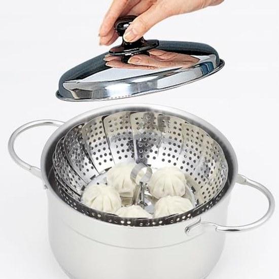 KAI Stainless Steel Large Free Size Steamer 1828cm Dishwasher Safe KITCHEN Made Japan DH8070