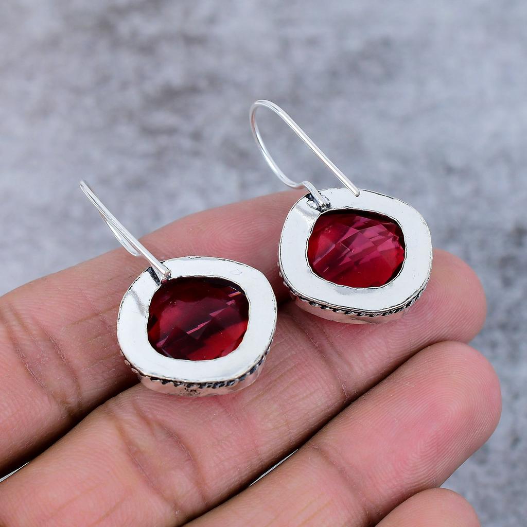 Pink Rubillite Gemstone Handmade 925 Sterling Silver Jewelry Earring 1.50" M-373