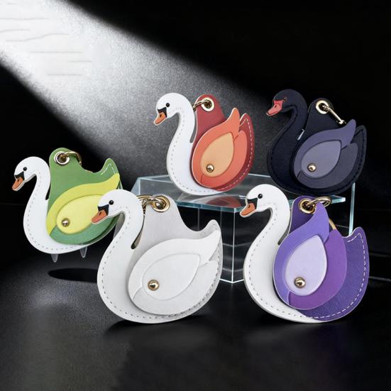 Keychain Pendant Gradient Swan Shape Bag Pendant with Metal Buckle Imitation Leather Access Card