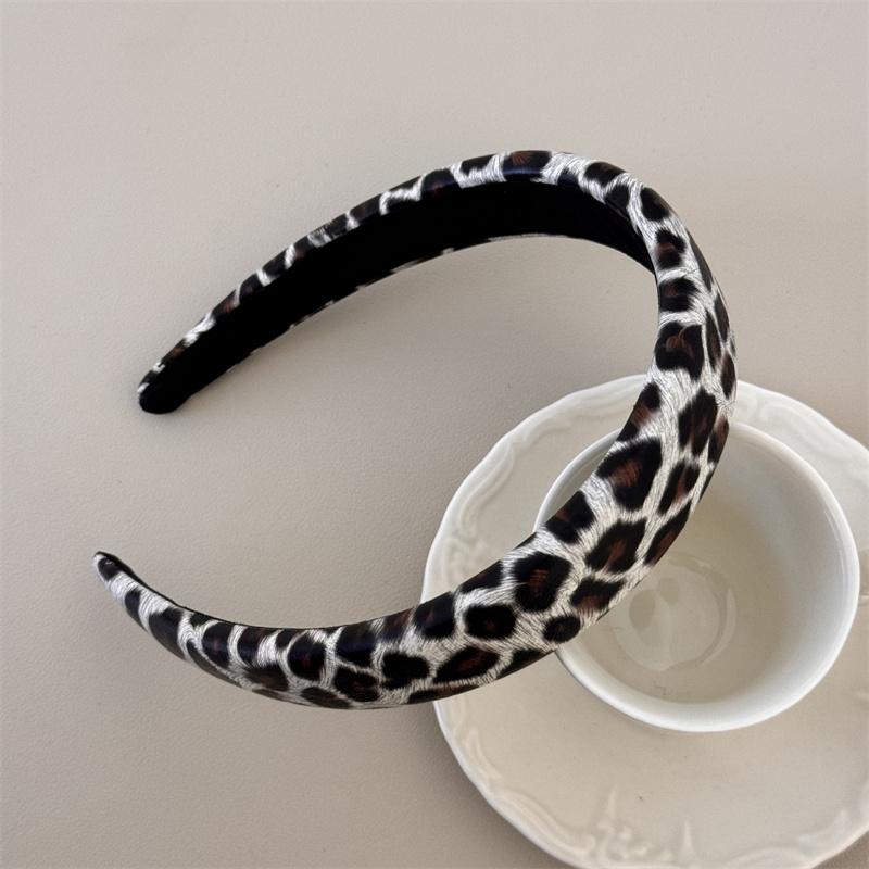 3CM Fashion Women's Leopard Print Synthetic Leather Headband with Sponge Padding Lady Girls Daily Hair Hoop Accessories