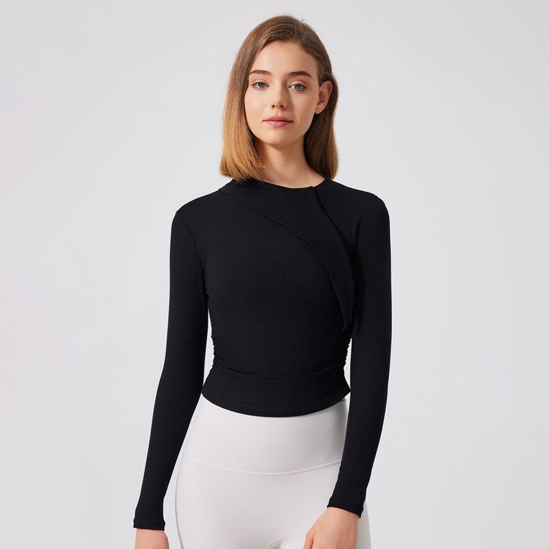 

Fx2953 Color Discount Fall and Winter Fashion Rib Turtleneck Yoga Clothes Women s Tight Long Sleeves Workout Clothes Sports T-shirt Black M((Recommendation 50-55kg))