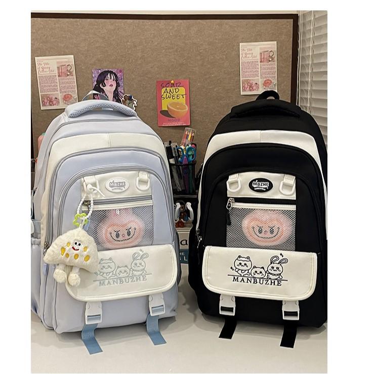 New College Transparent Small Fresh Contrasting Color Schoolbag, Primary and Secondary School Students Multi-compartment Lightweight Backpack