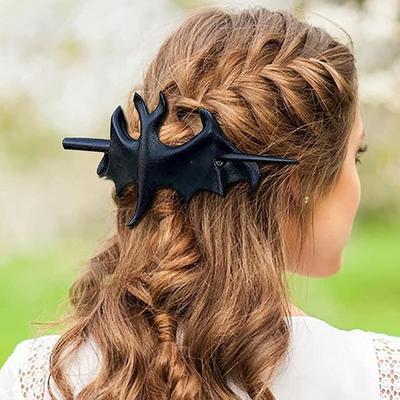 Gothic Hair Claw Women Girl Retro Bat Bird Shape Sticks Hair Pin Durable Black Crow Hairpin Halloween Hair Accessories