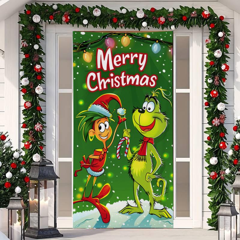 1 Buc Banner Husă Ușă Crăciun Fericit Poliester Om de Zăpadă Model Brad de Crăciun Alb pentru Ajun Anul Nou Petrecere de Sărbători Ușă Față Decor Acasă Perete