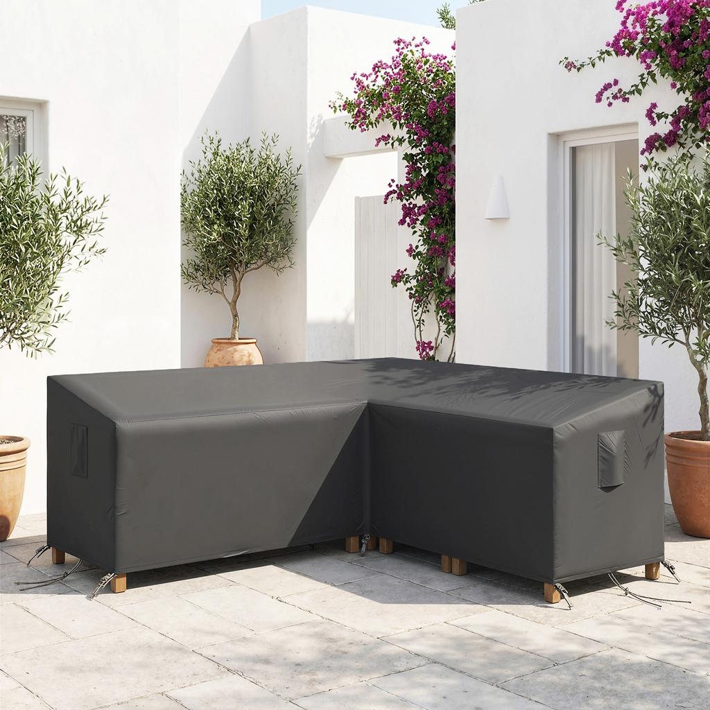 V-Shaped Patio Furniture Cover, Waterproof Outdoor V-Shaped Sectional Sofa Cover, Anti-UV with Air Vent, Black