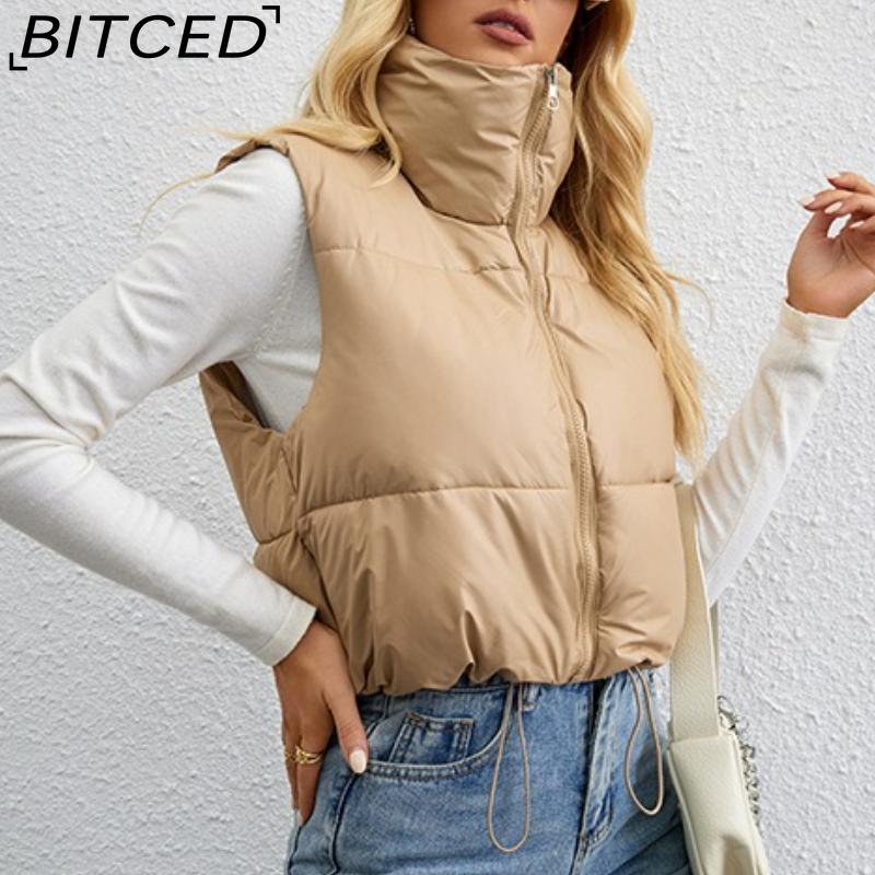 

BITCED Autumn/Winter Fashion Short-Length Solid-Colour Down-Filled Cotton Vest Slim-Fit High-Neck Loose-Fit Cotton Jacket Vest M хакі