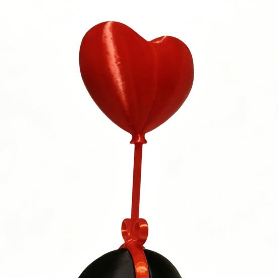 Floating Cat Heart Balloon Figurine 3D Printed Cute Black Cat Statue Romantic Desktop Ornament for Living Room Bedroom Bookshelf Nightstand Decor
