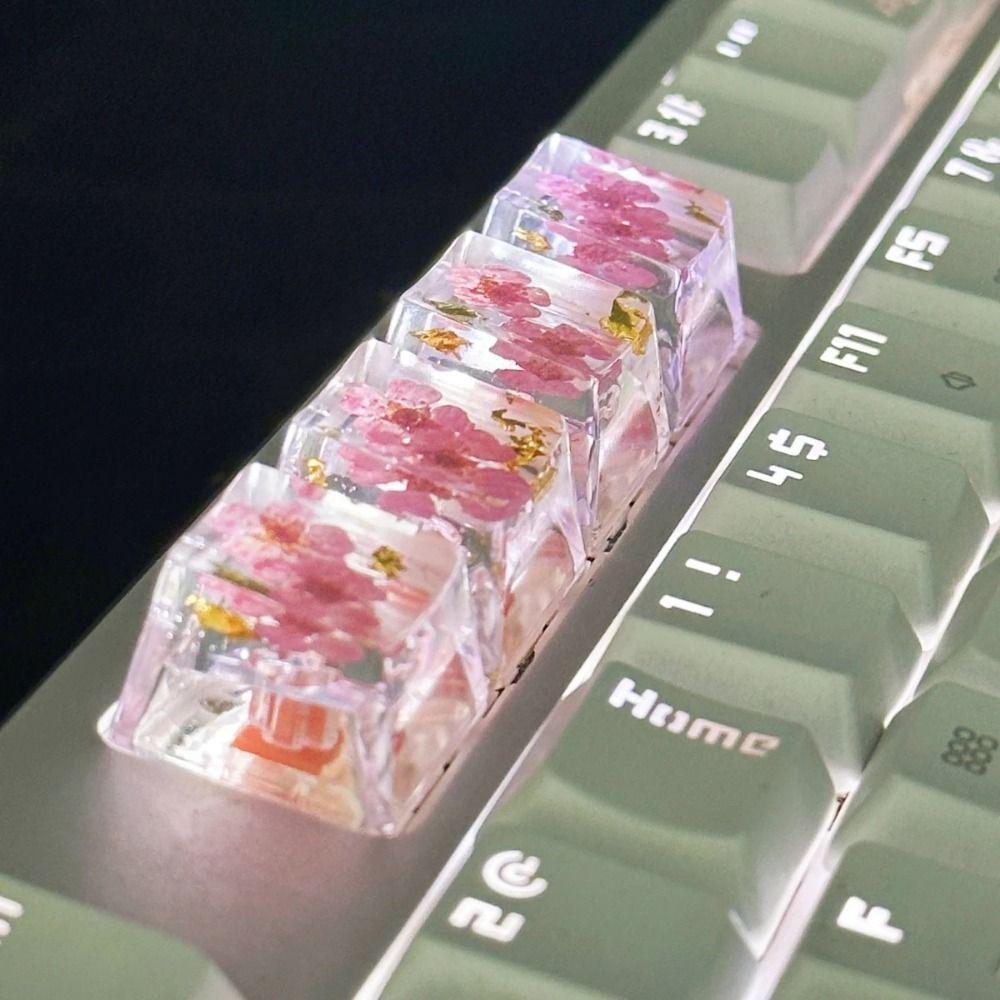 Translucent Mechanical Keyboard Keycap OEM R4 Resin Keycap Dried Flower Keycaps  Cross Axis