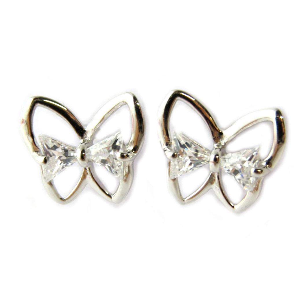 Les Trésors De Lily [N6899] - Boucles Argent 'Papillons' blanc argenté (rhodié) - 12x12 mm