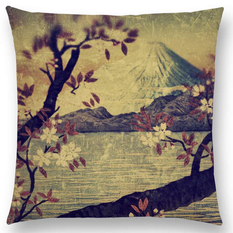 Mount Fuji Spring Pillow Cover Landscape Painting Cushion Cover Four Seasons Nature Scenery Fuji Mountains Sofa Pillow Case