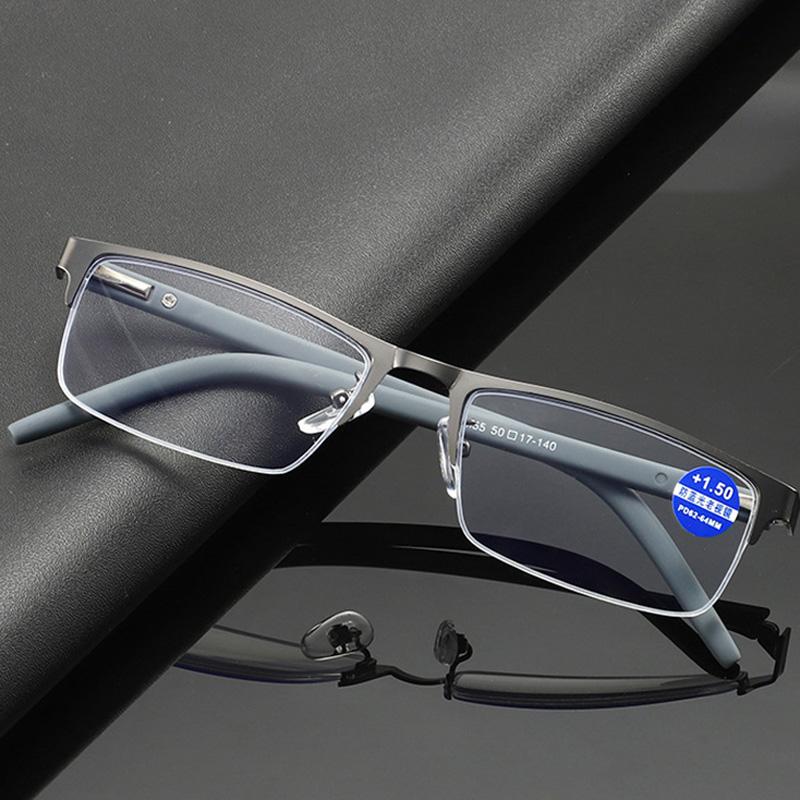 

Spring Leg Anti Blue Light Reading Glasses Half Frame Business Men s Presbyopia Eyeglasses Diopter +1.0 +1.5 2.0 2.5 3.0 3.5 4.0