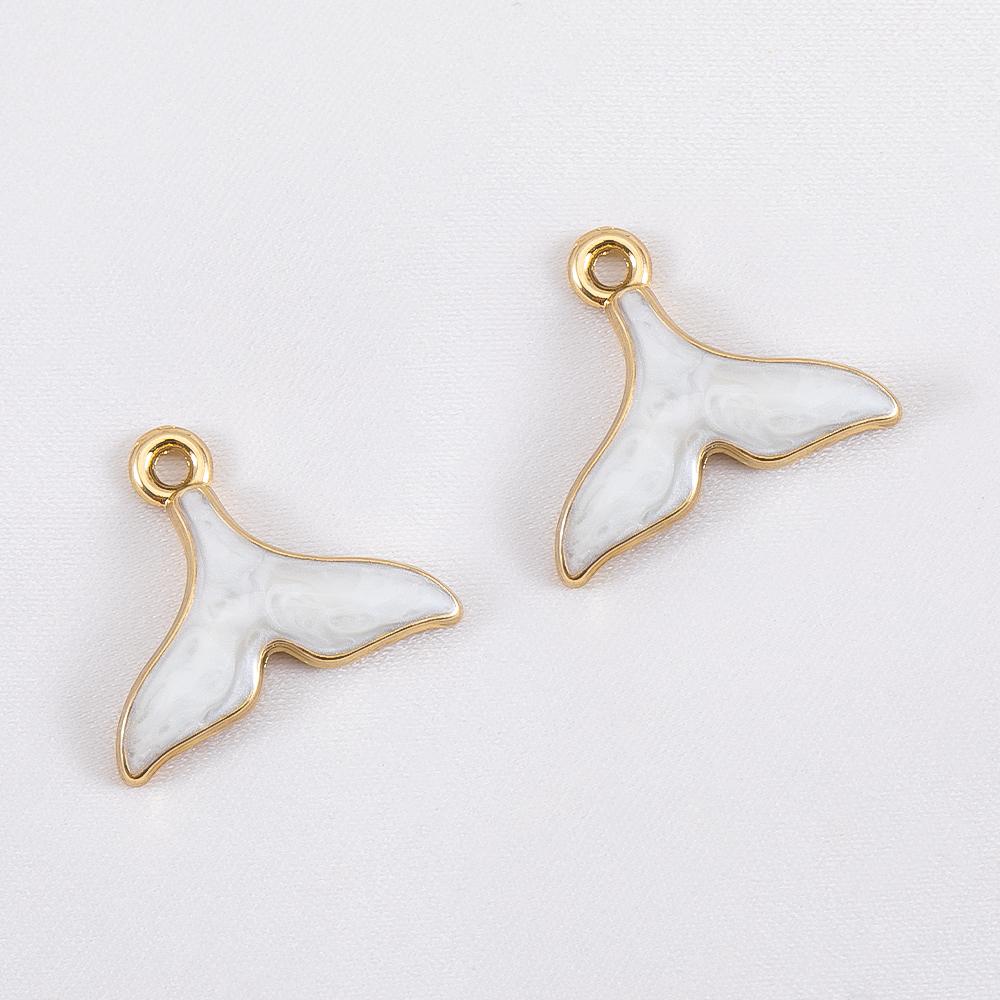 10pcs Trend White Enamel Ocean Coral Conch Fish Bones Fishtail Heart Charms Alloy Pendants DIY Necklace Keychain Jewelry Making