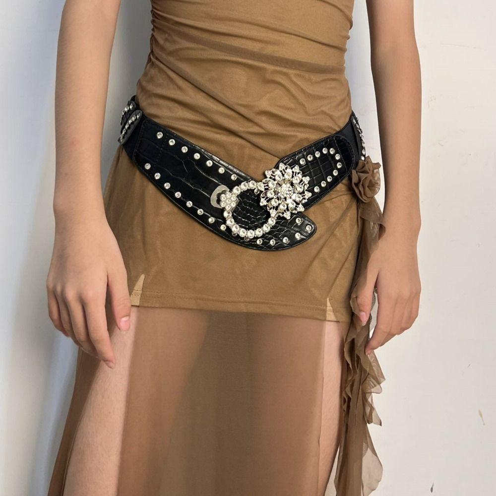 Waist Closure Waist Corset Belts Shiny Wide Rhinestone Belt Elegant Elastic Cummerbunds  Girl