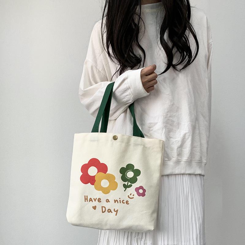 Women's Cute Cartoon Canvas Shoulder Handbag - Small Korean-Style Casual Bag