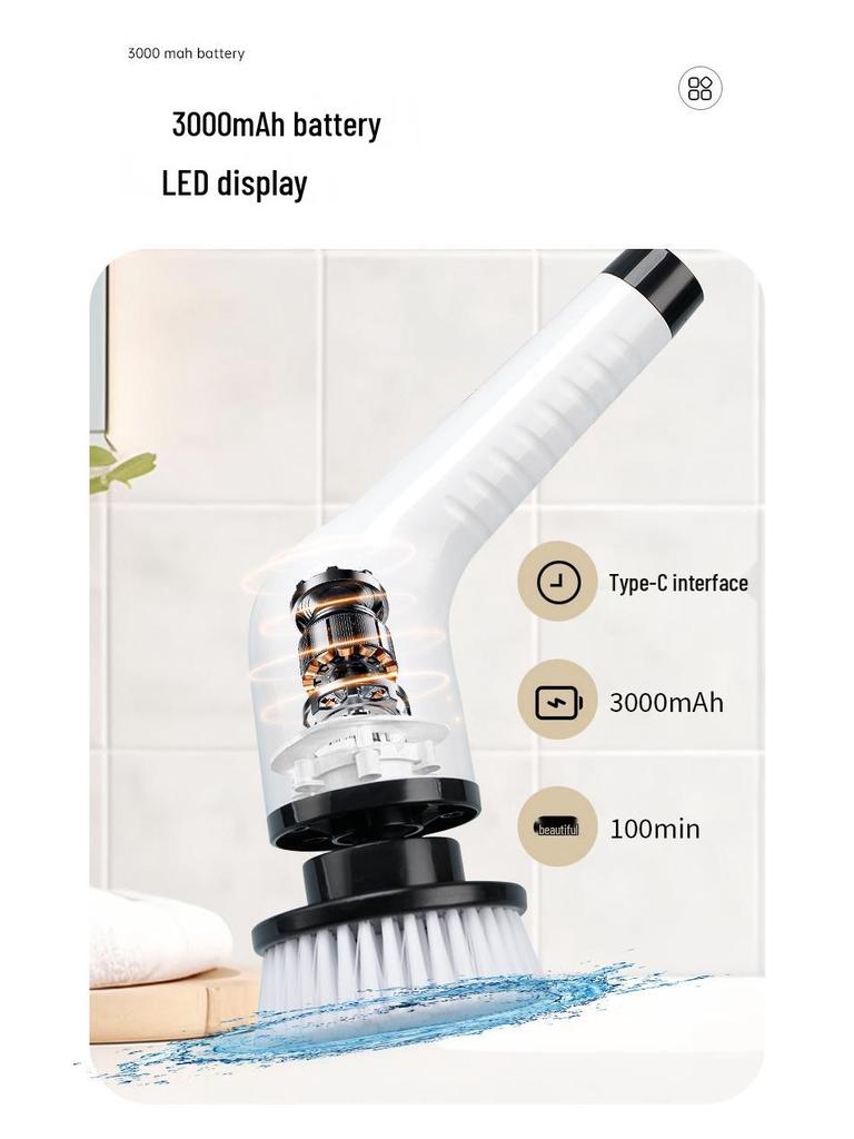 Electric 8-in-1 Retractable Cleaning Brush with LCD Display