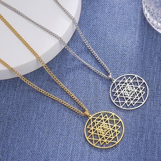 Round Hollow Amulet Titanium Steel Pendant Sacred Geometry Necklace Fashion Accessories