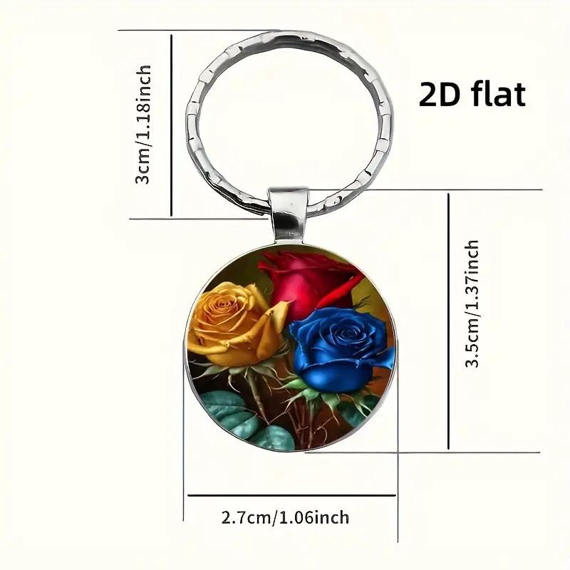 Red Yellow Blue Rose Design Keyring With Zinc Alloy And Glass For Collectors Item