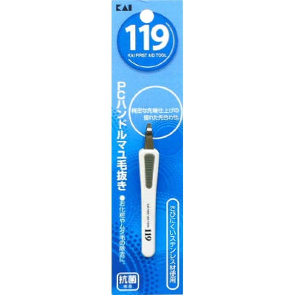 KAI PC Handle Tweezers Flat Tip White Non-Slip KF1017