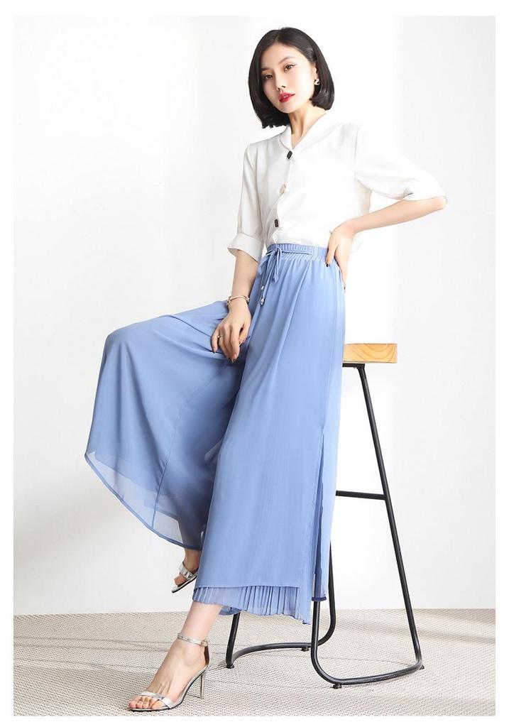 2026 Neuer Stil Damen Chiffon High-Waist Weitbeinige Cropped Hose: Fließender, Drapierter Rockstil, Sommerfertig.
