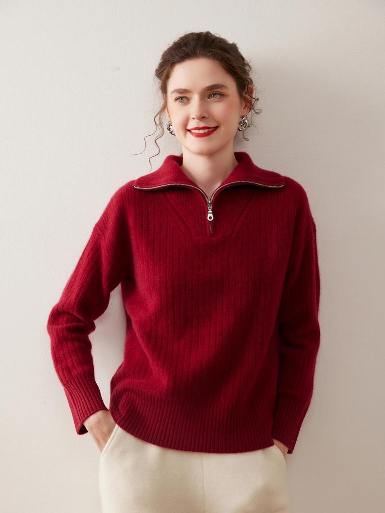 Women's Cashmere Lapel Knitwear: Autumn/Winter Half-Zip Loose Pullover, Versatile Lazy Style Top.