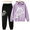 Fashion Rock Cat Guitar Player Animal Cat Print Kids Pullovers Pants 2-piece Set Street Casual Fashion Hoodies Vintage Boy's Girl Clothes