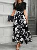 Women's Floral Print High Waist Elegant Dress - European & American Fashion