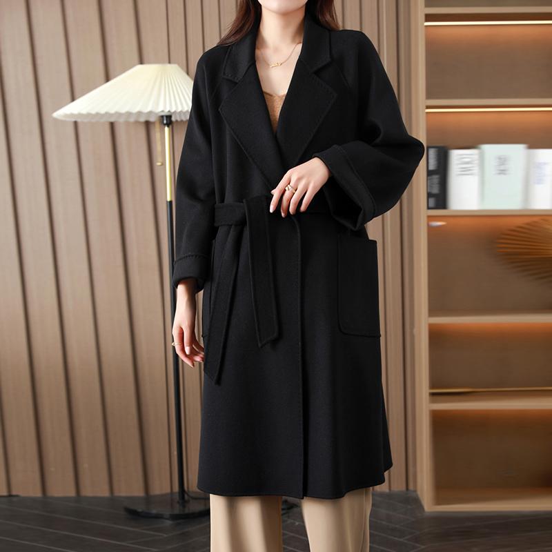 100% Wool Women Coat TIDENOVEL Autumn Wool Long Coat Handmade Pea Coat Winter Warm Wool Long Jacket Overcoat