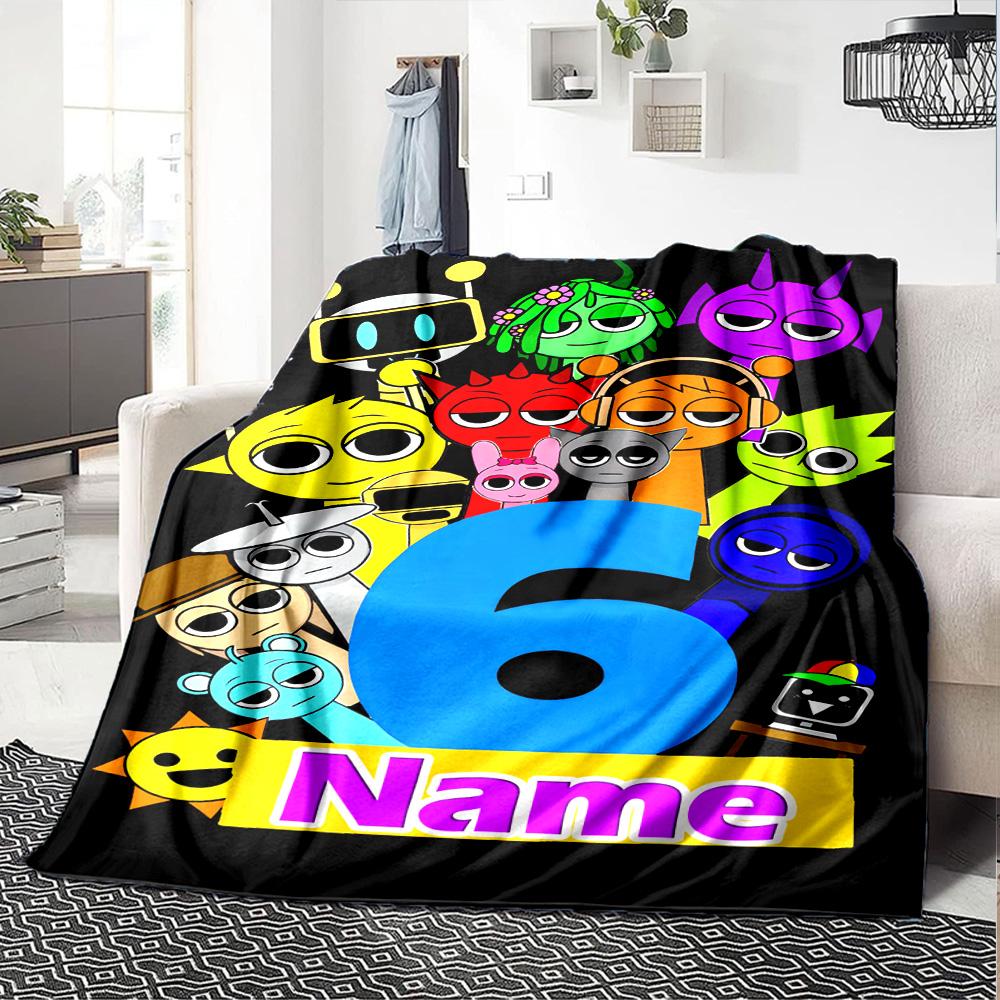 Customiz Name Personality Sprunki Themed Blanket Soft &Warm Sofa Office Bed Travel Lunch Break Blanket, Gift Suitable All Seasons