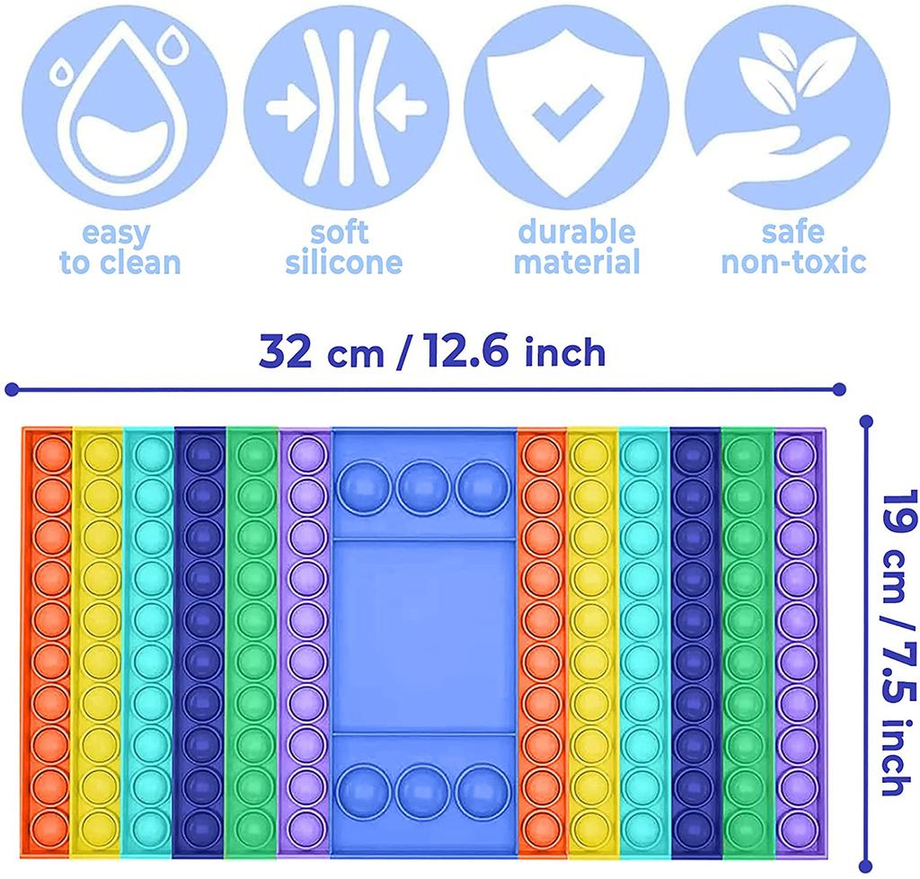 Grand Pop It Sensoriel – Jeu De Société Anti-Stress Avec Dés, Silicone Arc-en-Ciel, 25x15 Cm, Pour Tous Âges