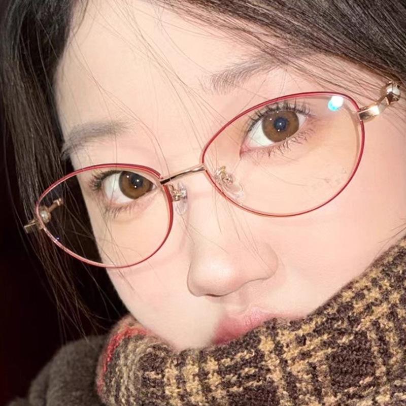 Óculos Estilo Coreano para Mulheres Formato Olho de Gato Decoração de Pérolas Armações de Óculos Y2K Elegantes Vidro Decorativo