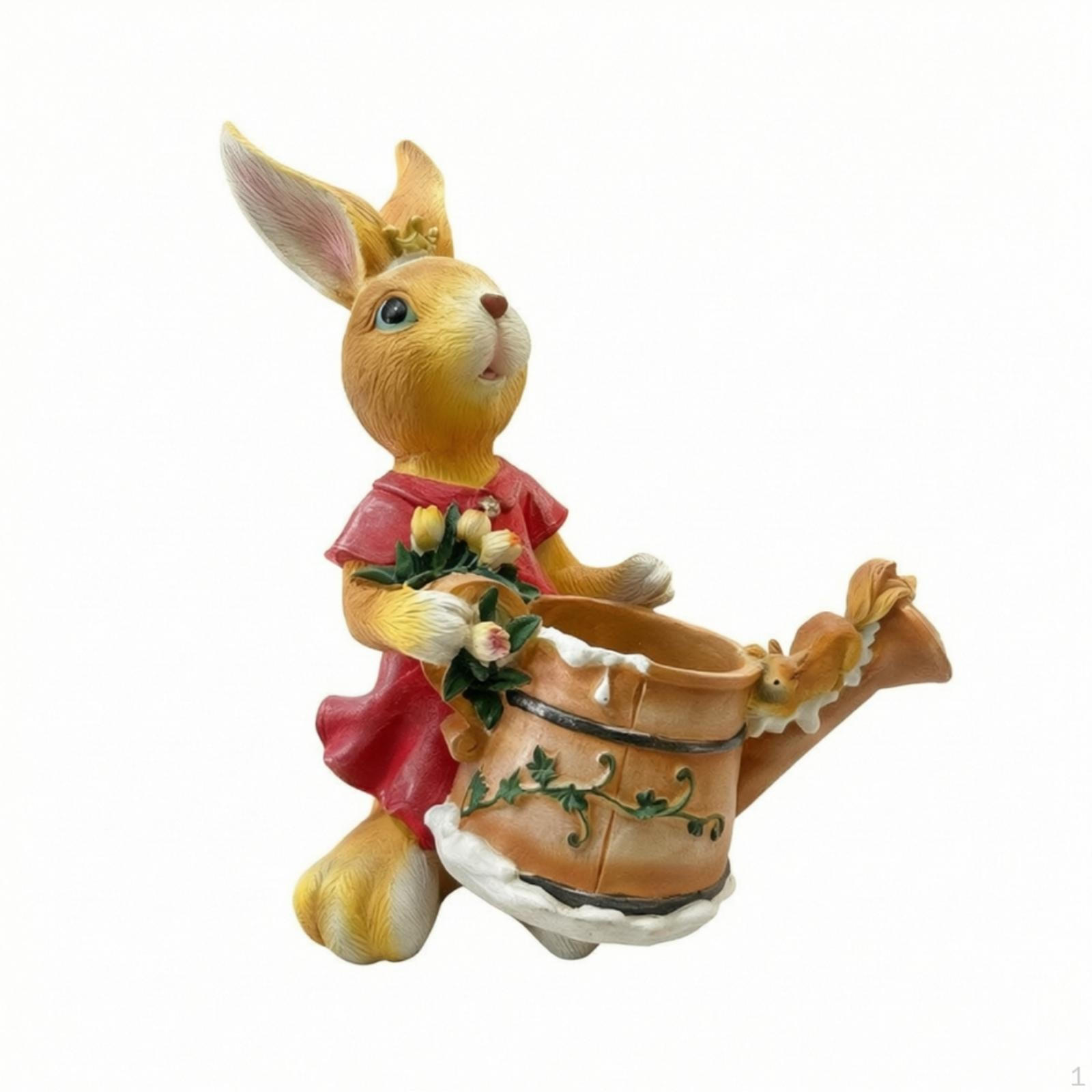 Hare Figurine with Container Resin Standing indoor/outdoor Bunny Statue for Pink Rabbit